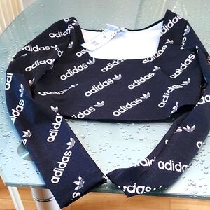 NEW Adidas Monochrome Logo Long Sleeve Crop Top